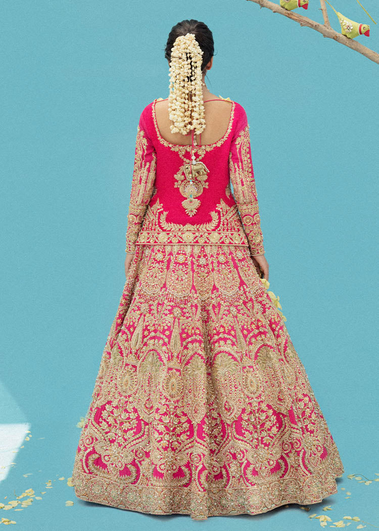 Pakistani Pink Embroidered Pure Raw Silk Lehnga Choli (3-Piece) - Image 4