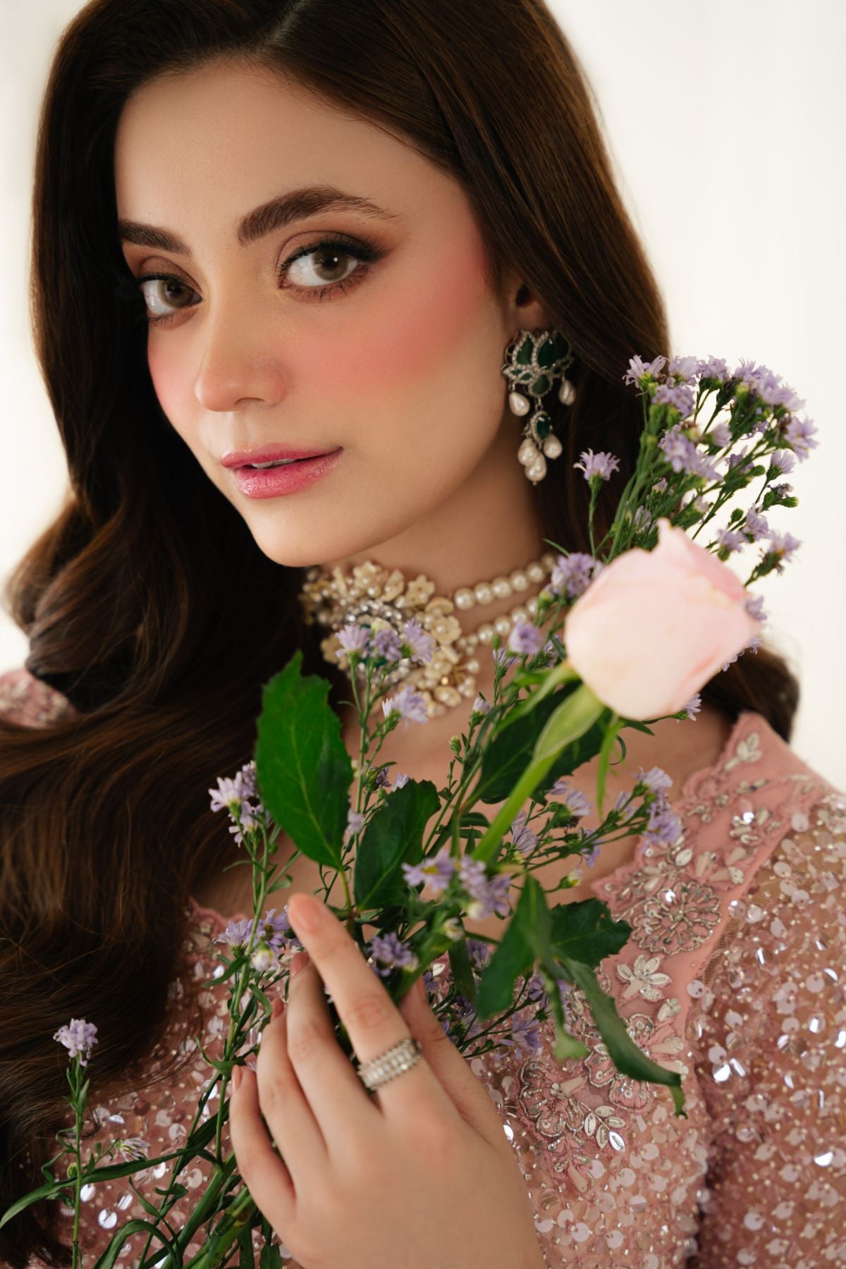 Pakistani Soft Pink Embellished Net Gown with PK Raw Silk Lehenga (3-Piece) - Image 8