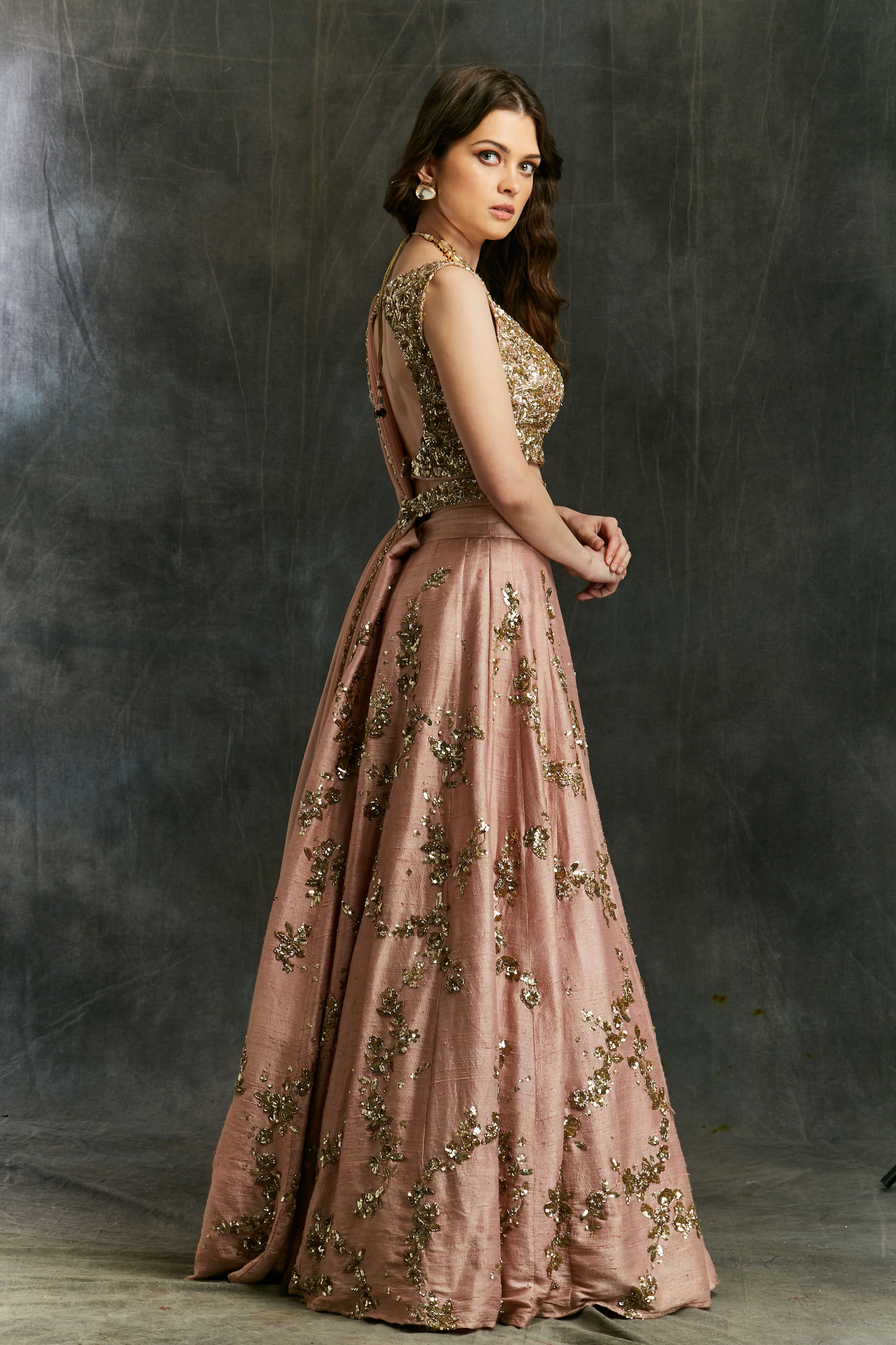 Pink Sequin Jaal Raw Silk Lehenga Set (3-Piece) - Image 2