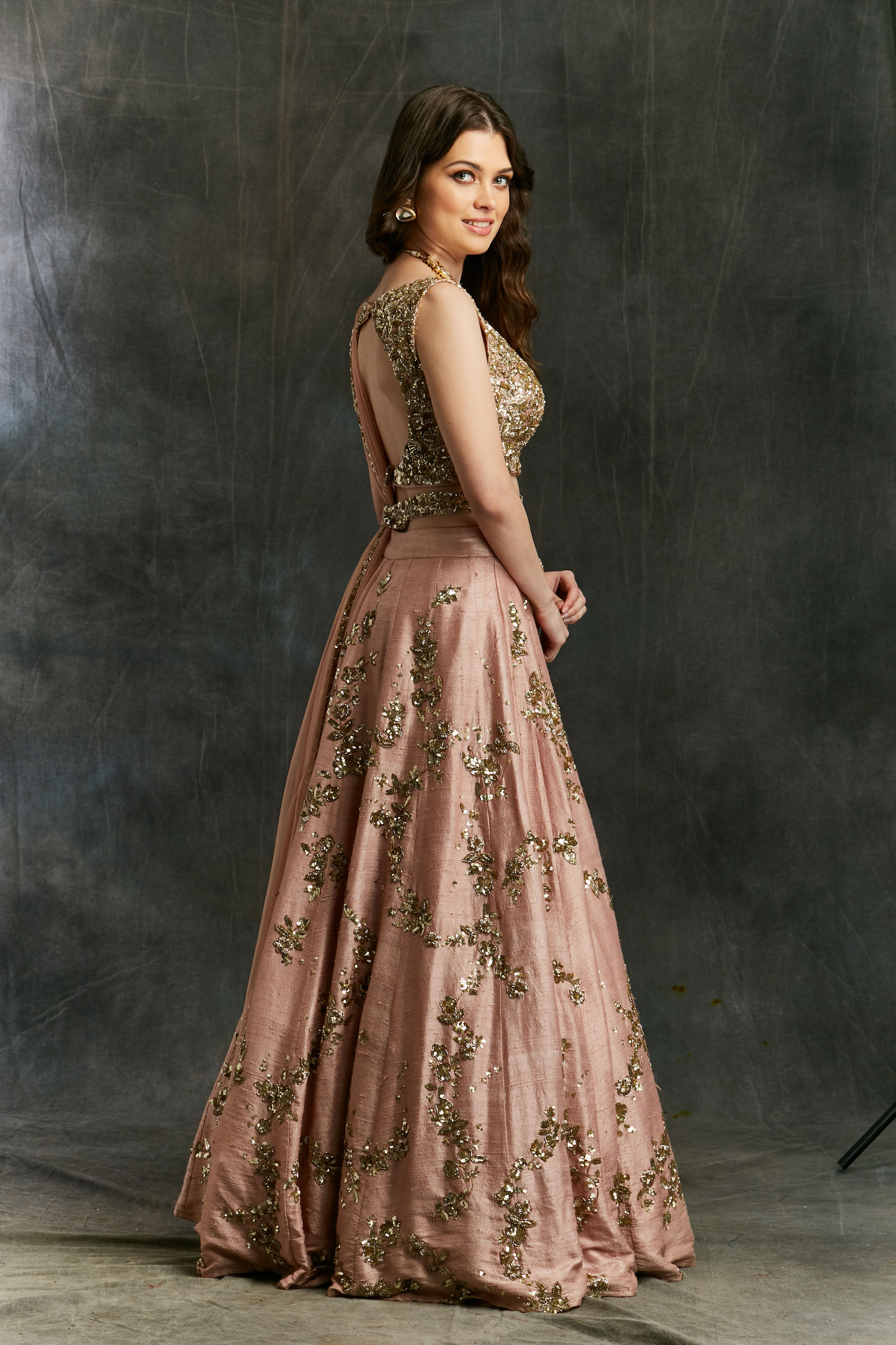 Pink Sequin Jaal Raw Silk Lehenga Set (3-Piece) - Image 3