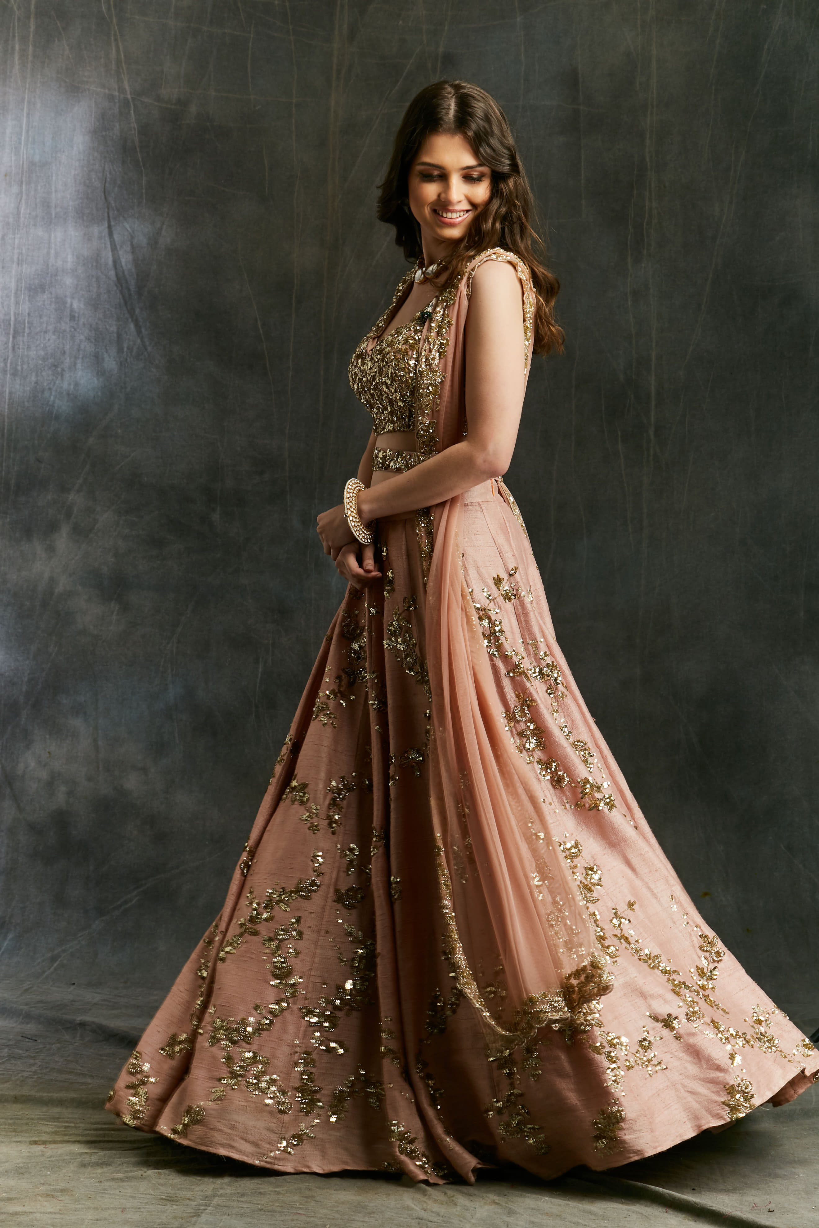 Pink Sequin Jaal Raw Silk Lehenga Set (3-Piece) - Image 4