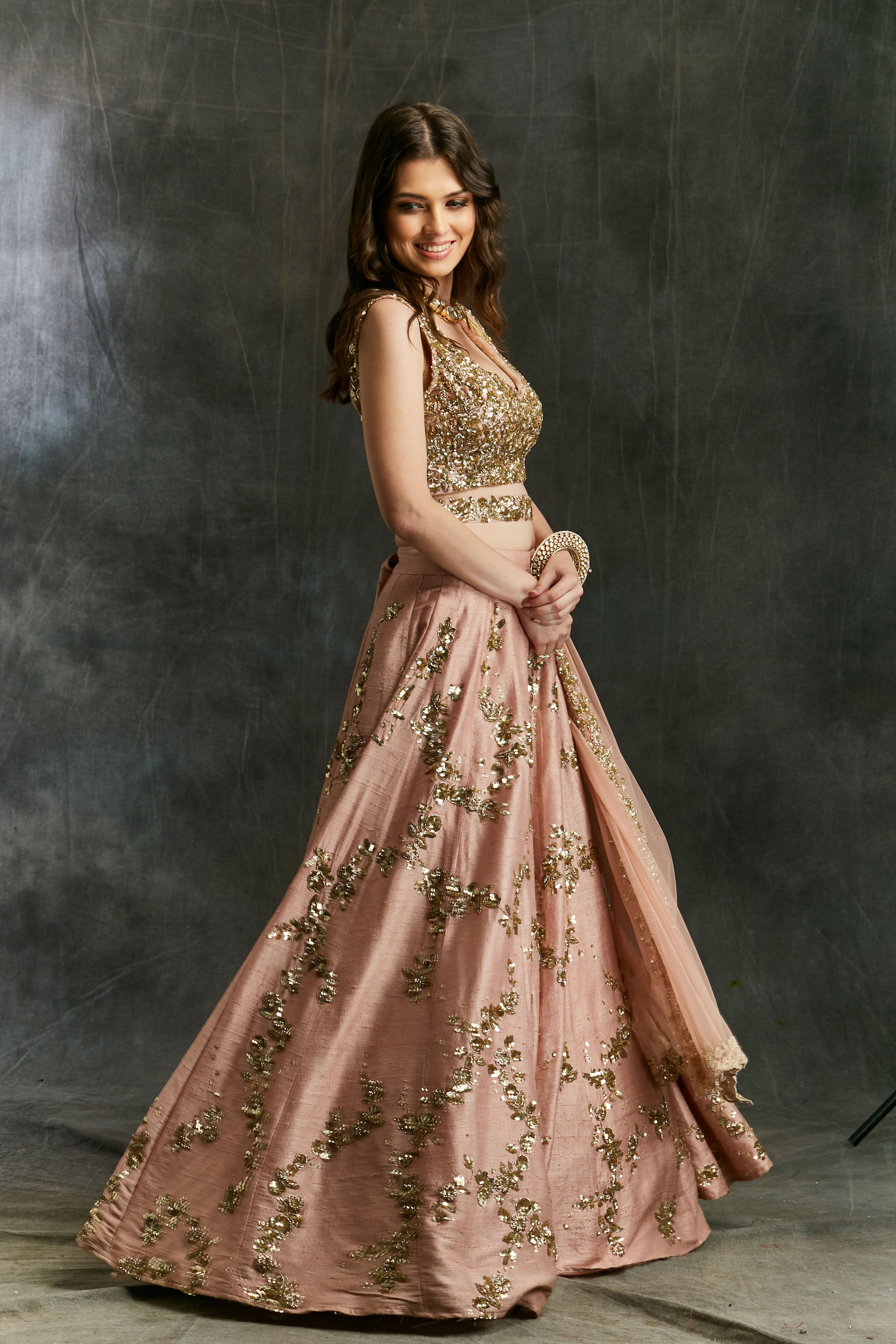 Pink Sequin Jaal Raw Silk Lehenga Set (3-Piece) - Image 5