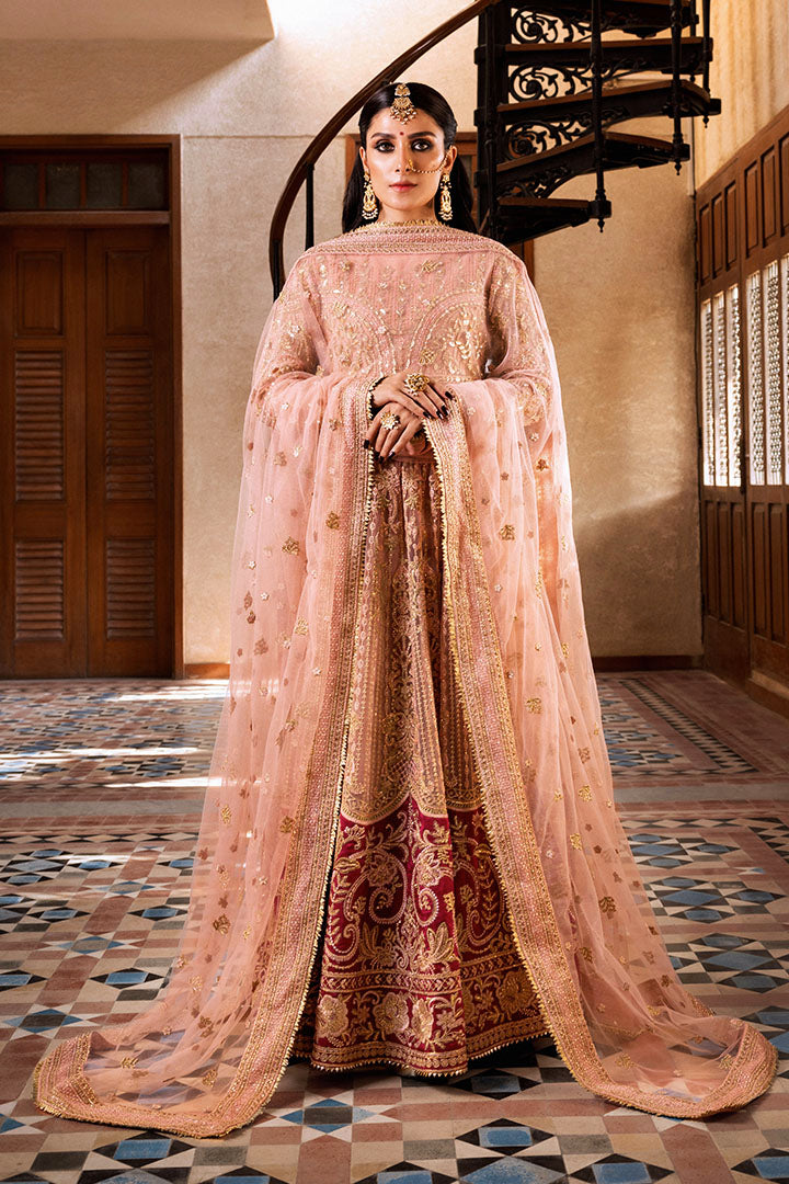 Pakistani Pastel Pink Embellished Net & Raw Silk Bridal Lehenga (3-Piece) - Image 1