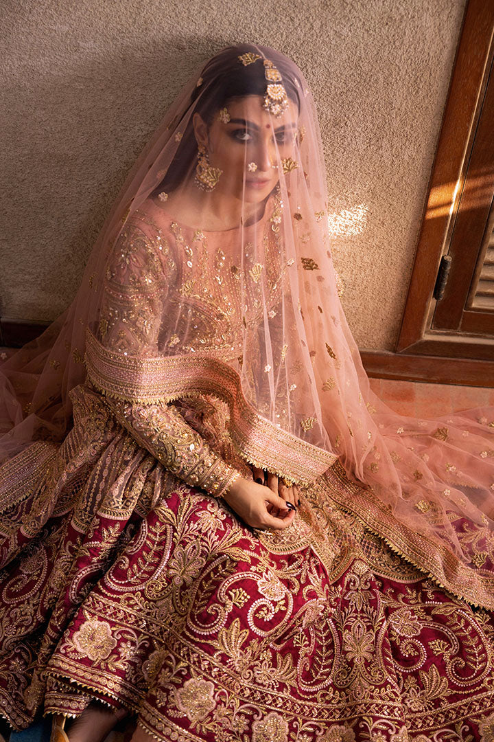 Pakistani Pastel Pink Embellished Net & Raw Silk Bridal Lehenga (3-Piece) - Image 6