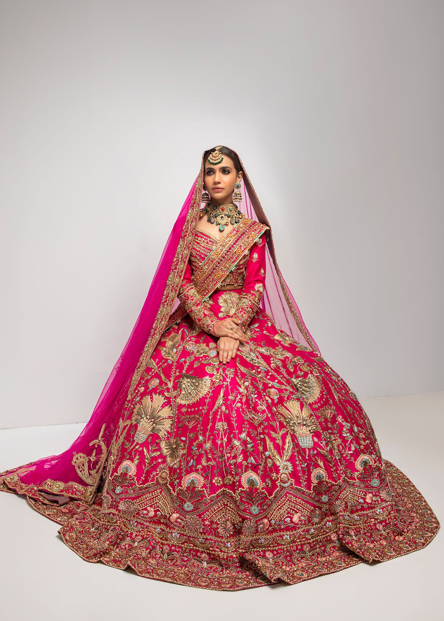 Hot Pink Embroidered Raw Silk Lehenga Choli (3-Piece) - Image 2