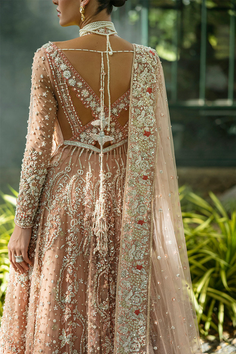 Pakistani Peach Embellished Net & Silk Bridal Lehenga (3-Piece) - Image 10