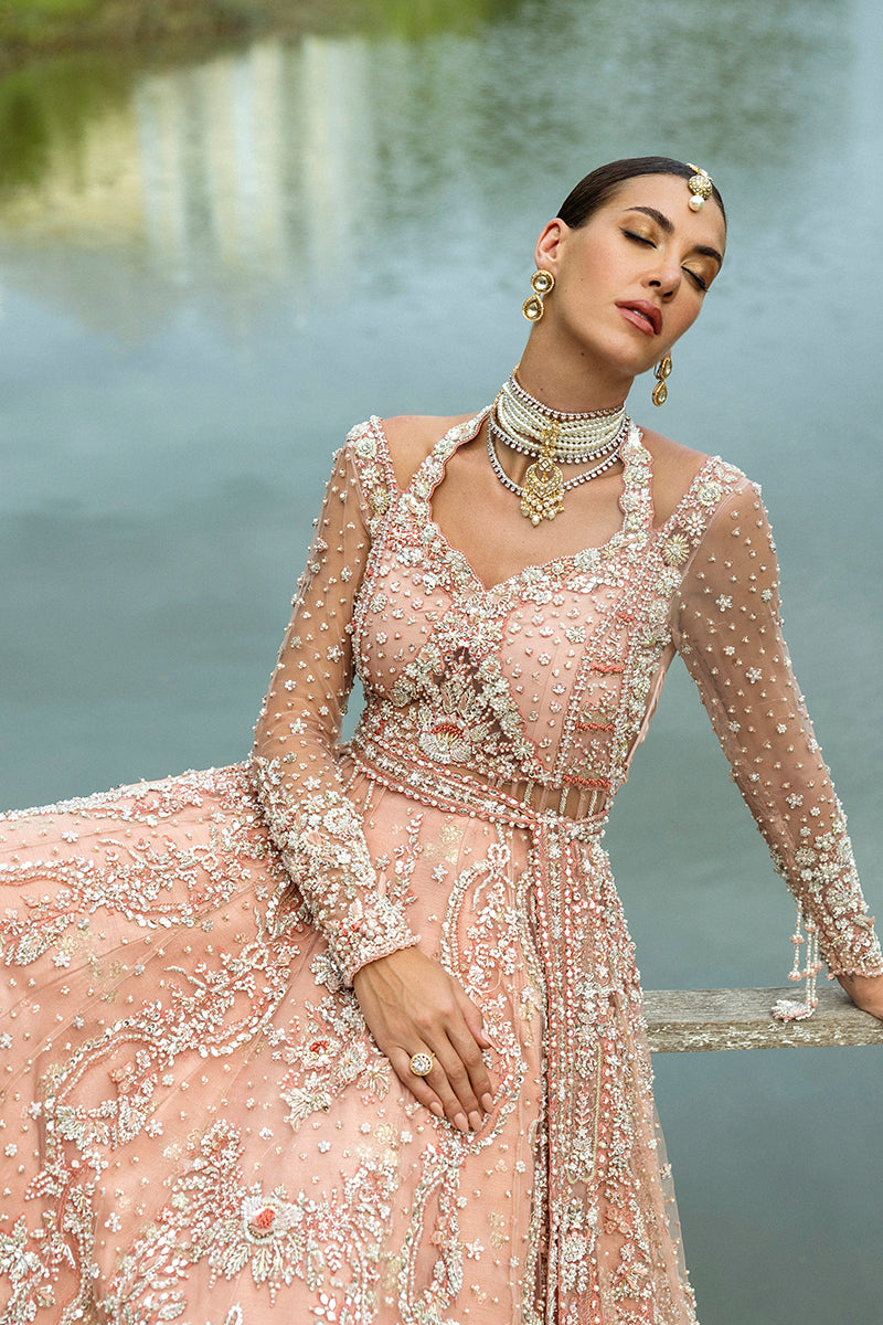 Pakistani Peach Embellished Net & Silk Bridal Lehenga (3-Piece) - Image 7