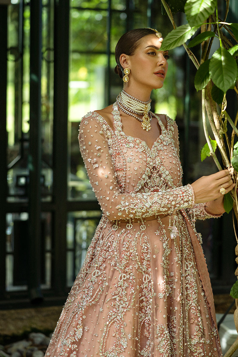 Pakistani Peach Embellished Net & Silk Bridal Lehenga (3-Piece) - Image 8