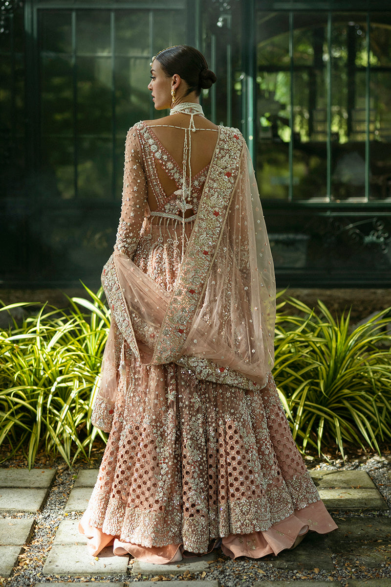Pakistani Peach Embellished Net & Silk Bridal Lehenga (3-Piece) - Image 9