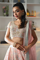 Tea Pink Embellished Raw Silk Lehenga Choli (3-Piece) - Image 3