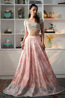 Tea Pink Embellished Raw Silk Lehenga Choli (3-Piece) - Image 6