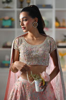 Tea Pink Embellished Raw Silk Lehenga Choli (3-Piece) - Image 7