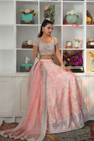 Tea Pink Embellished Raw Silk Lehenga Choli (3-Piece) - Image 9