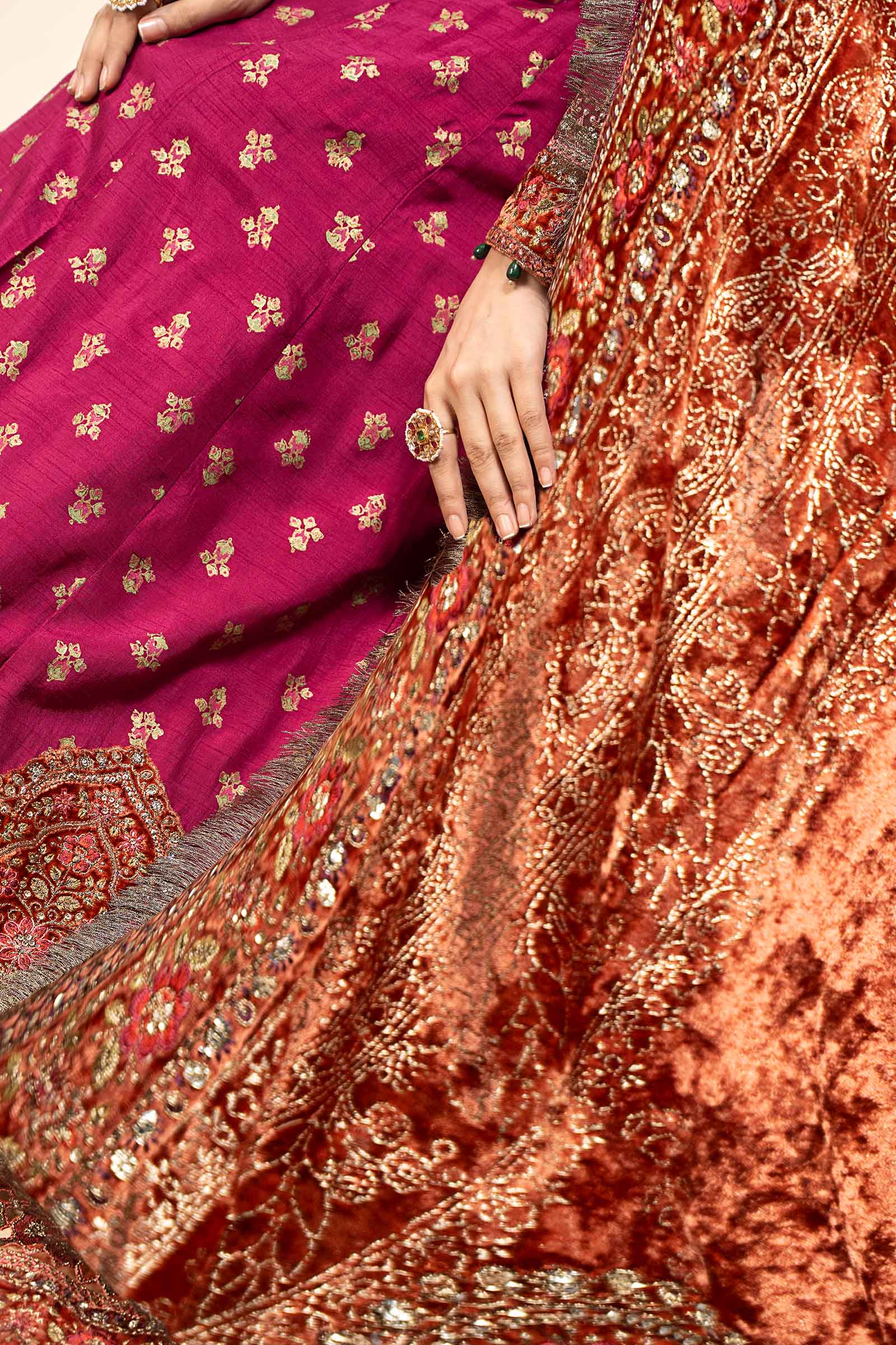 Magenta Embroidered Raw Silk Lehenga (3-Piece) - Image 4