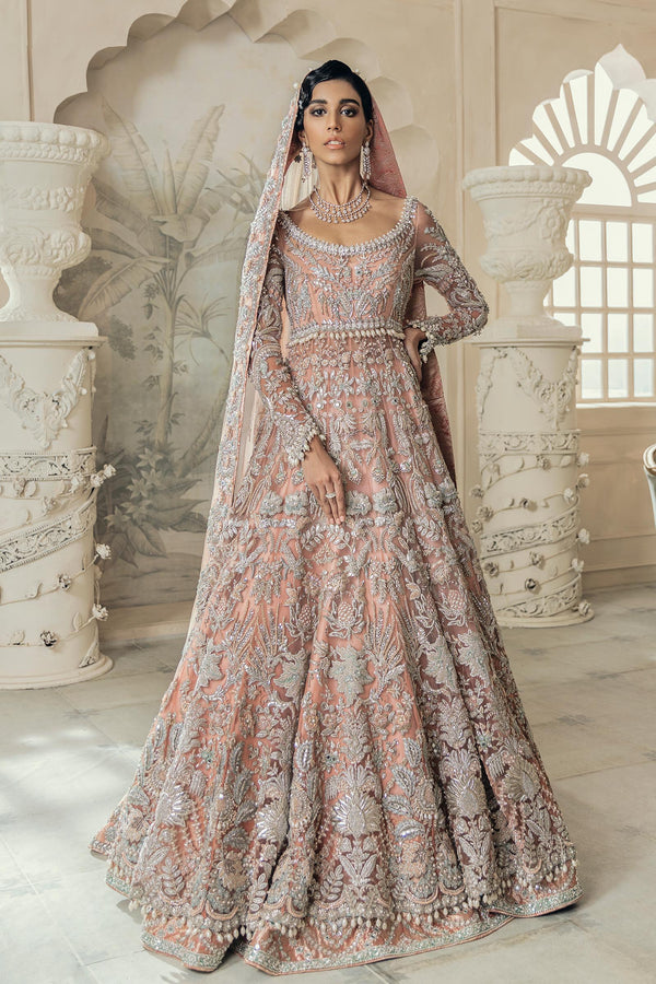 Pakistani Blush Pink Zardozi Raw Silk Bridal Lehenga (3-Piece) - Image 2