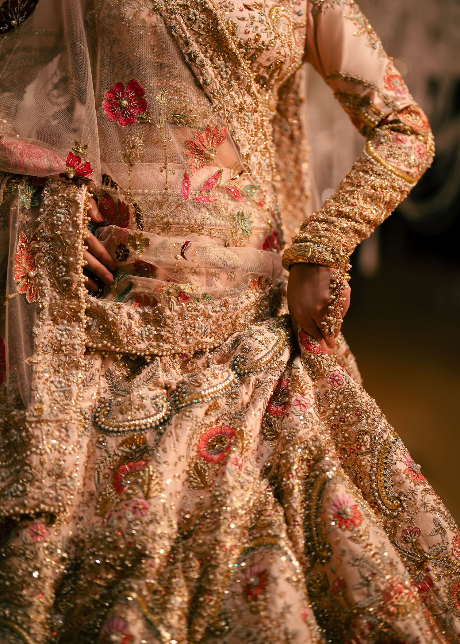 Blush Pink Embellished Raw Silk Lehenga Choli (3-Piece) - Image 3