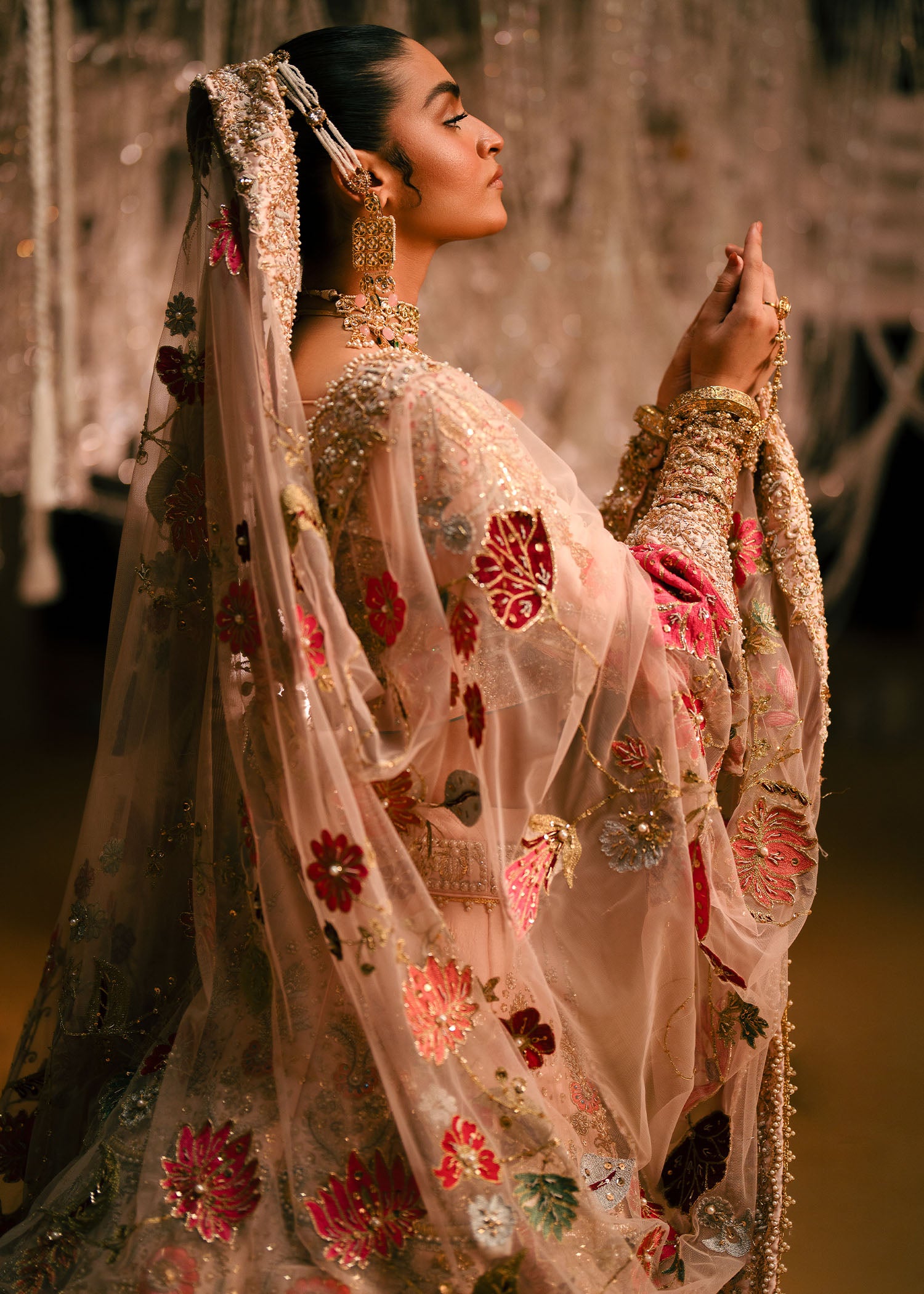 Blush Pink Embellished Raw Silk Lehenga Choli (3-Piece) - Image 4