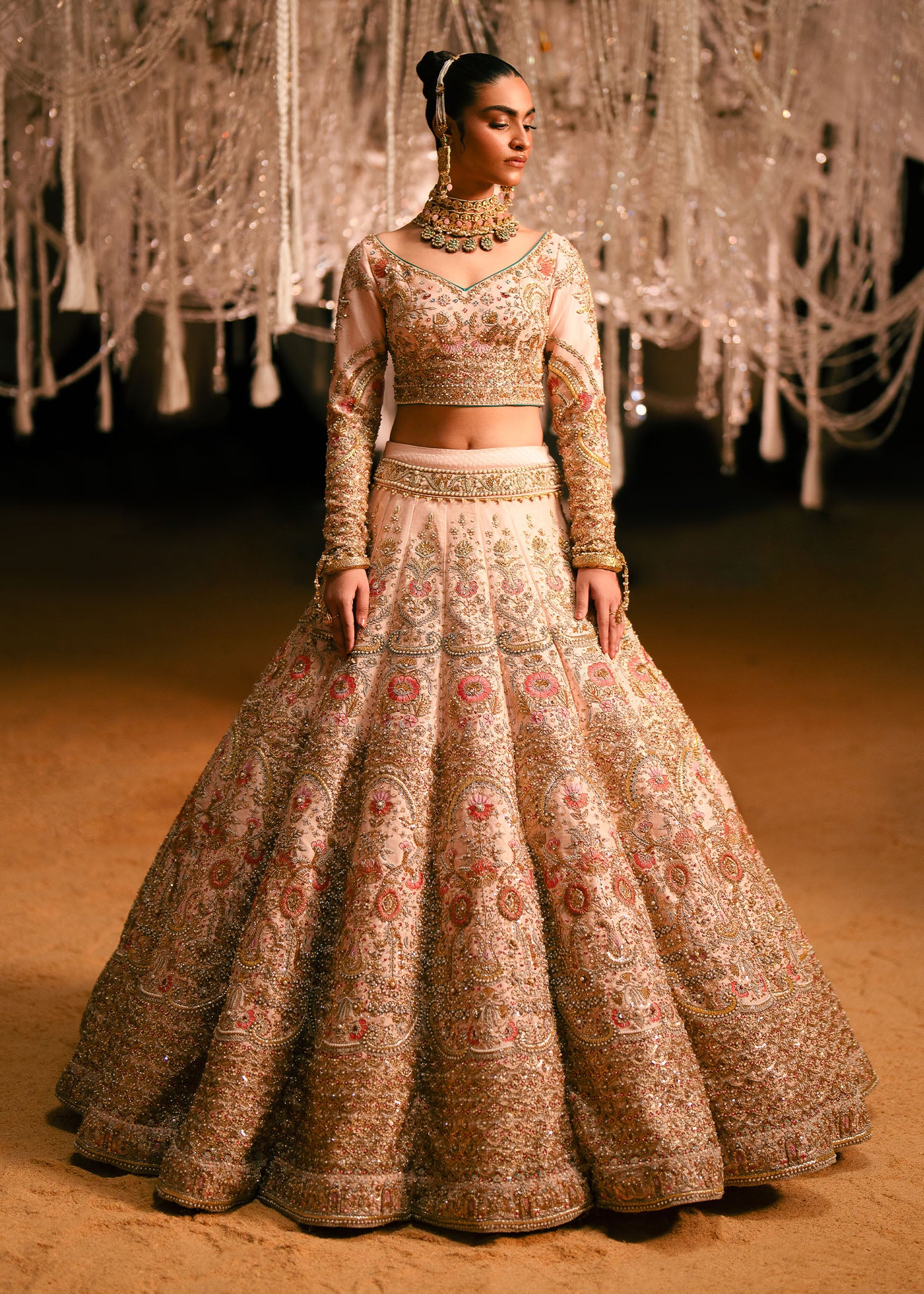 Blush Pink Embellished Raw Silk Lehenga Choli (3-Piece) - Image 6