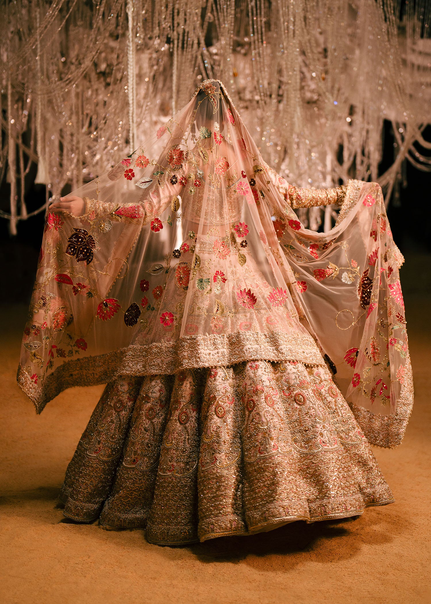 Blush Pink Embellished Raw Silk Lehenga Choli (3-Piece) - Image 7