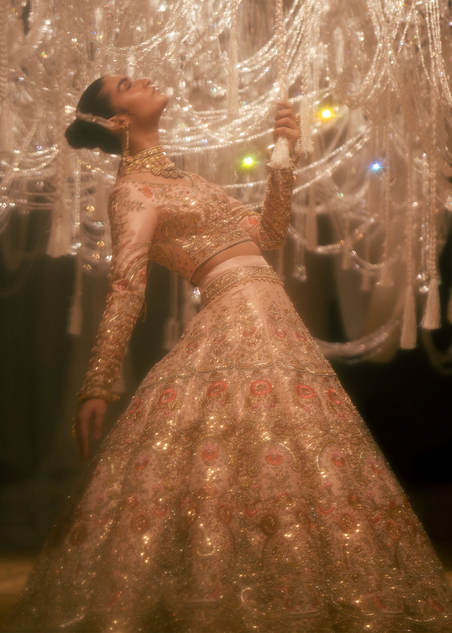 Blush Pink Embellished Raw Silk Lehenga Choli (3-Piece) - Image 9