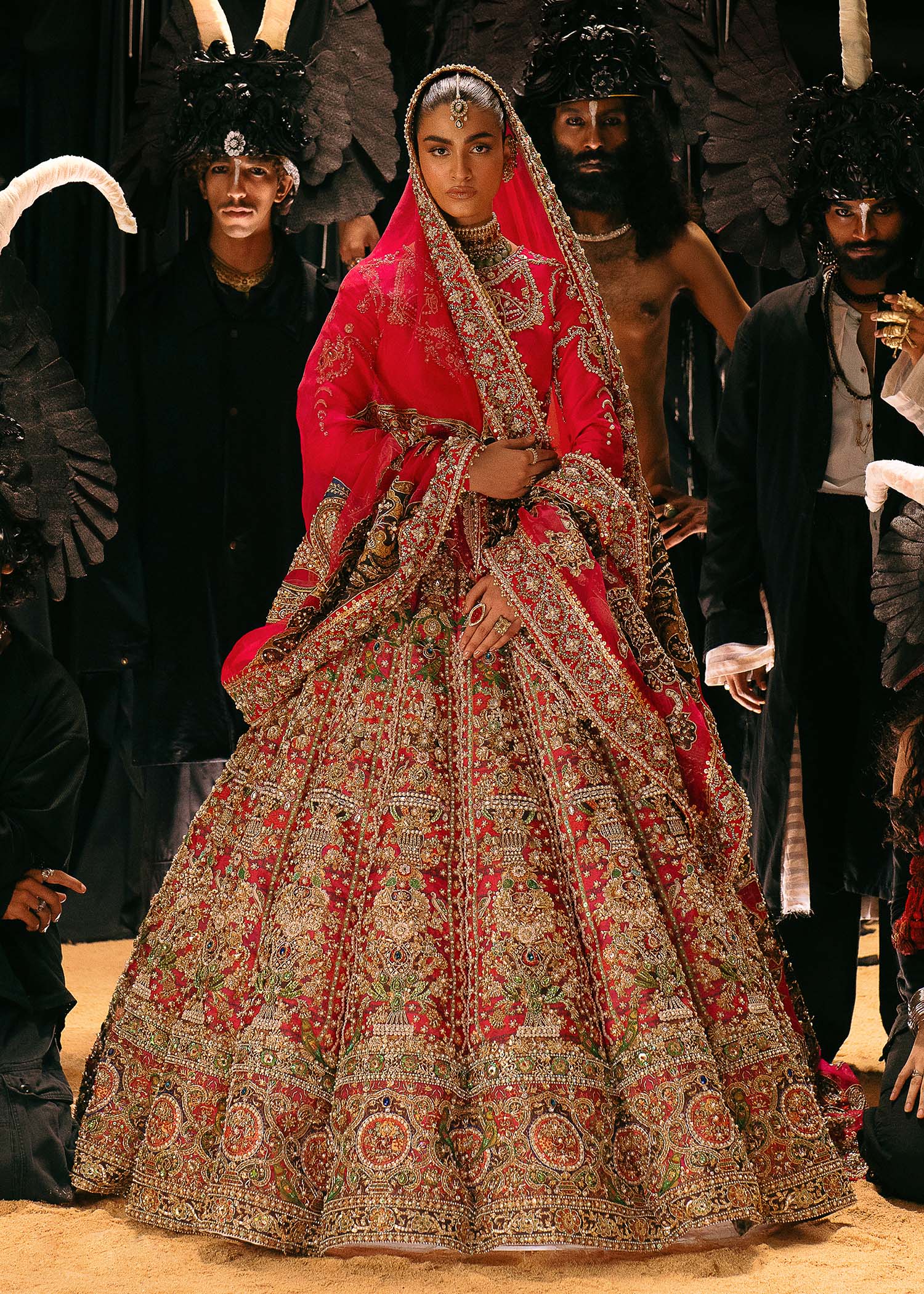 Pakistani Hot Pink Embroidered Raw Silk Lehenga Choli (3-Piece) - Image 7