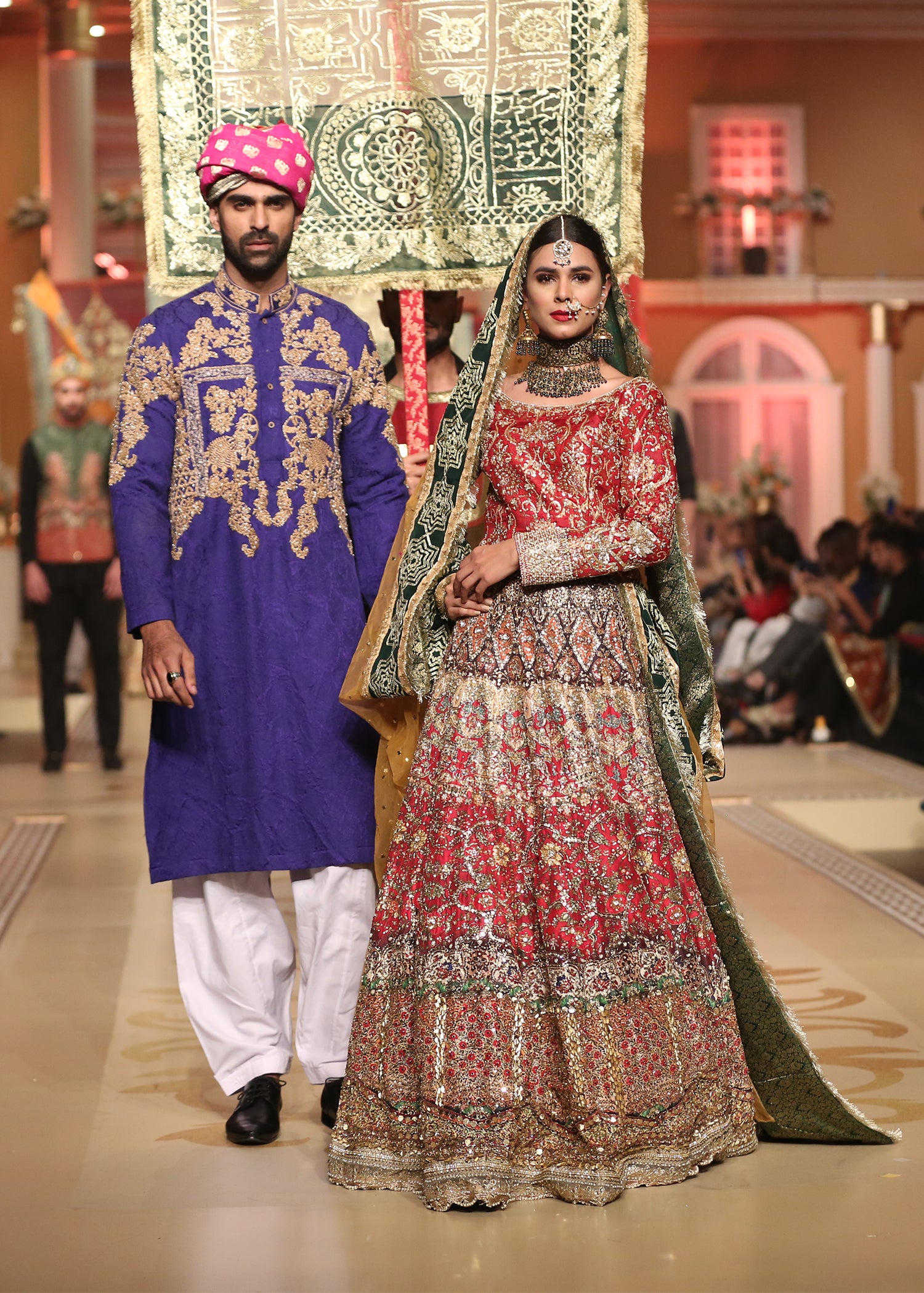 Pink Embroidered Raw Silk Bridal Lehenga Choli (3-Piece) - Image 3