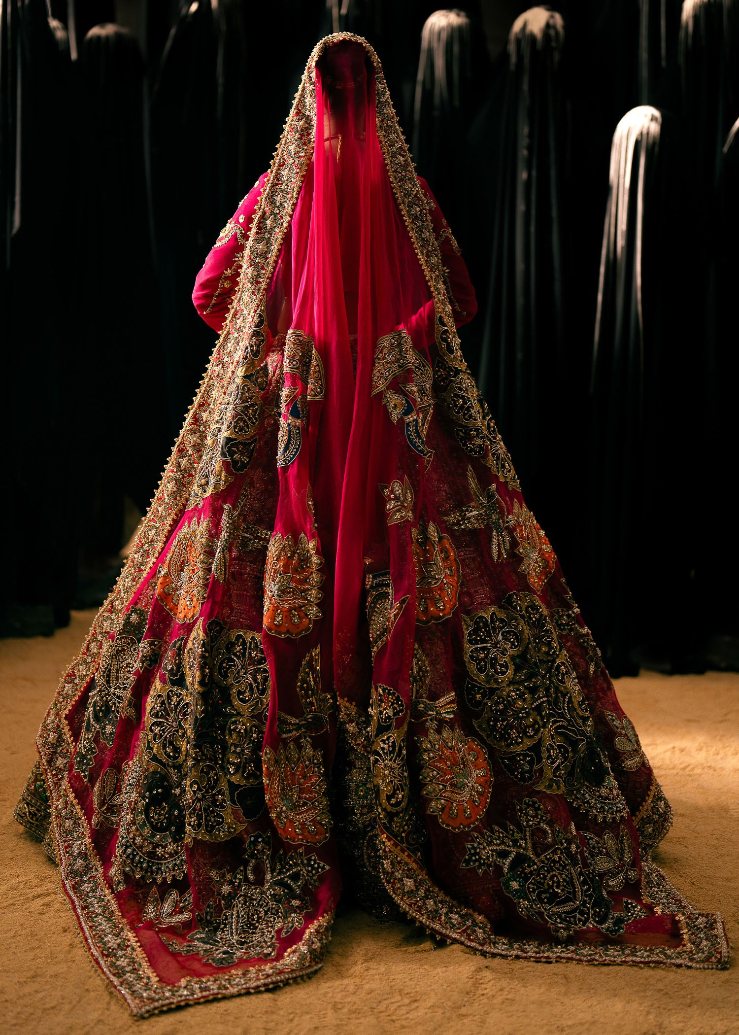 Hot Pink Zardozi Raw Silk Lehenga (3-Piece) - Image 4