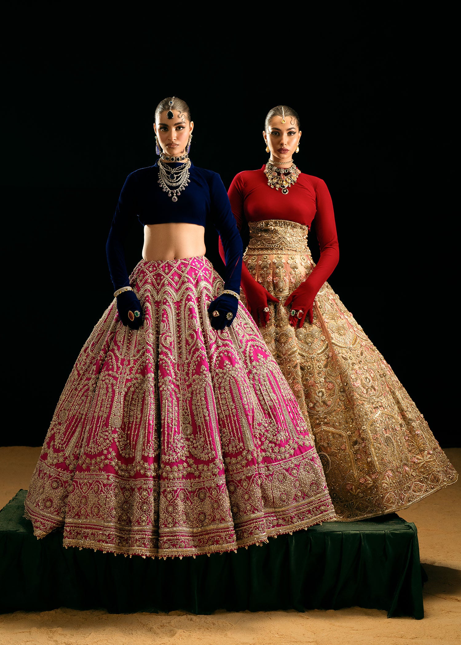 Pakistani Hot Pink Embellished Raw Silk Lehenga (3-Piece) - Image 1