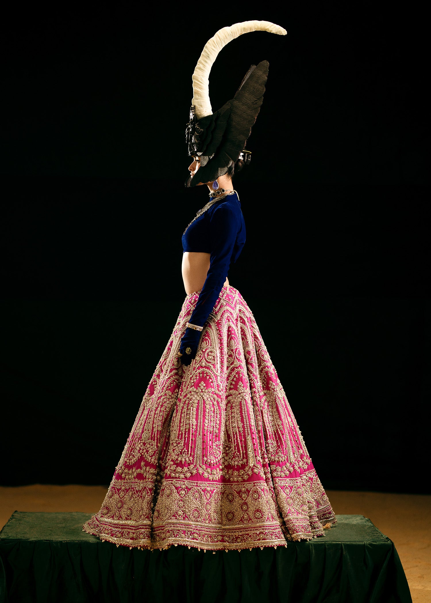 Pakistani Hot Pink Embellished Raw Silk Lehenga (3-Piece) - Image 3