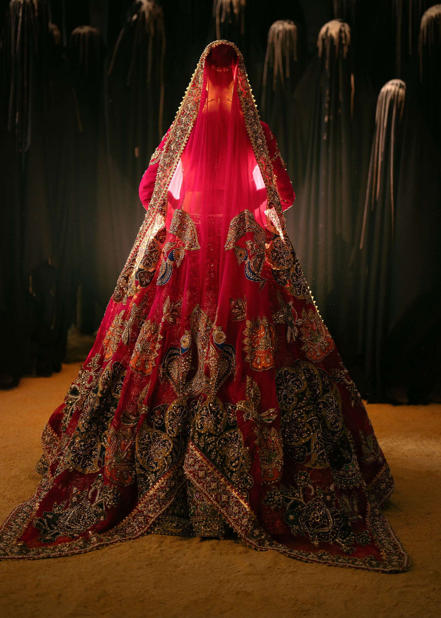 Hot Pink Embellished Raw Silk Lehenga (3-Piece) - Image 6