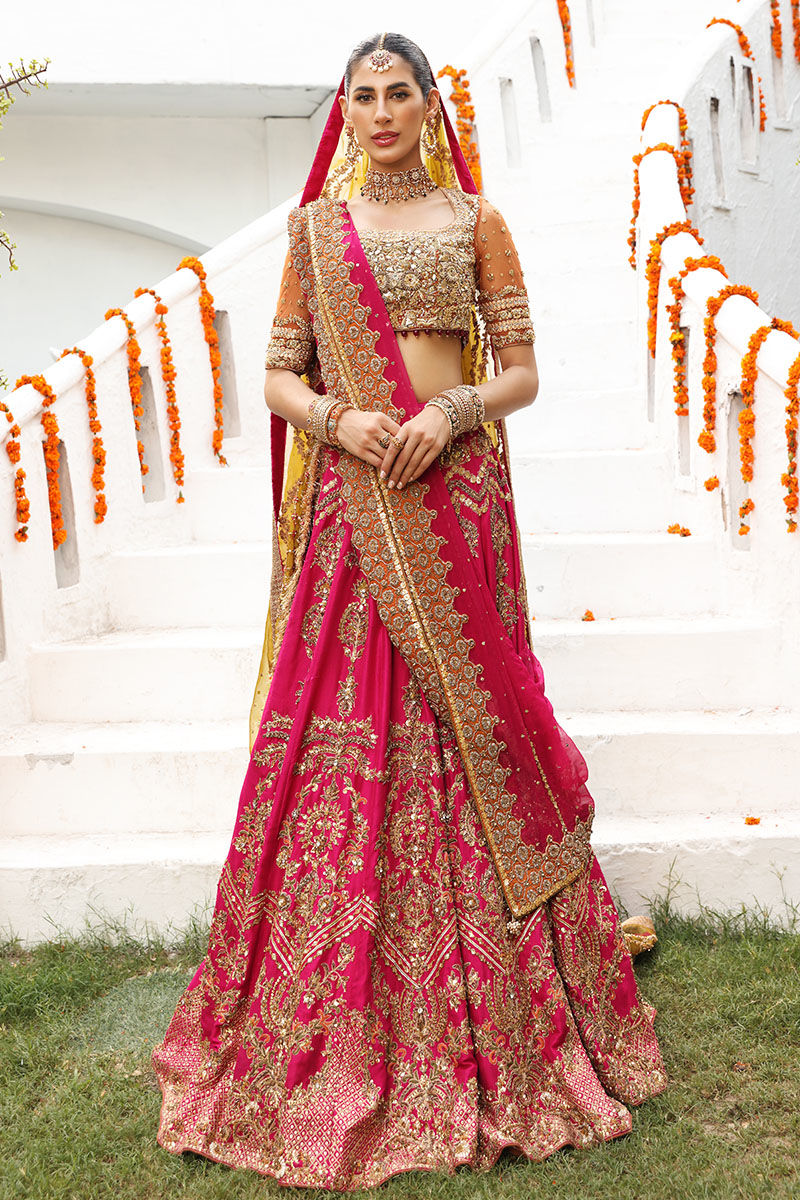 Shocking Pink Zardozi Raw Silk Lehenga (3-Piece) - Image 1