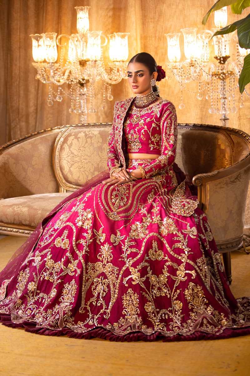 Shocking Pink Zardozi Raw Silk Lehenga Choli (3-Piece) - Image 1