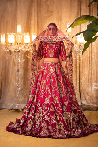 Shocking Pink Zardozi Raw Silk Lehenga Choli (3-Piece) - Image 10