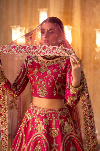 Shocking Pink Zardozi Raw Silk Lehenga Choli (3-Piece) - Image 11