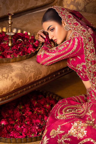 Shocking Pink Zardozi Raw Silk Lehenga Choli (3-Piece) - Image 13