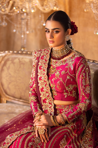 Shocking Pink Zardozi Raw Silk Lehenga Choli (3-Piece) - Image 4