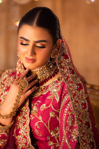 Shocking Pink Zardozi Raw Silk Lehenga Choli (3-Piece) - Image 9