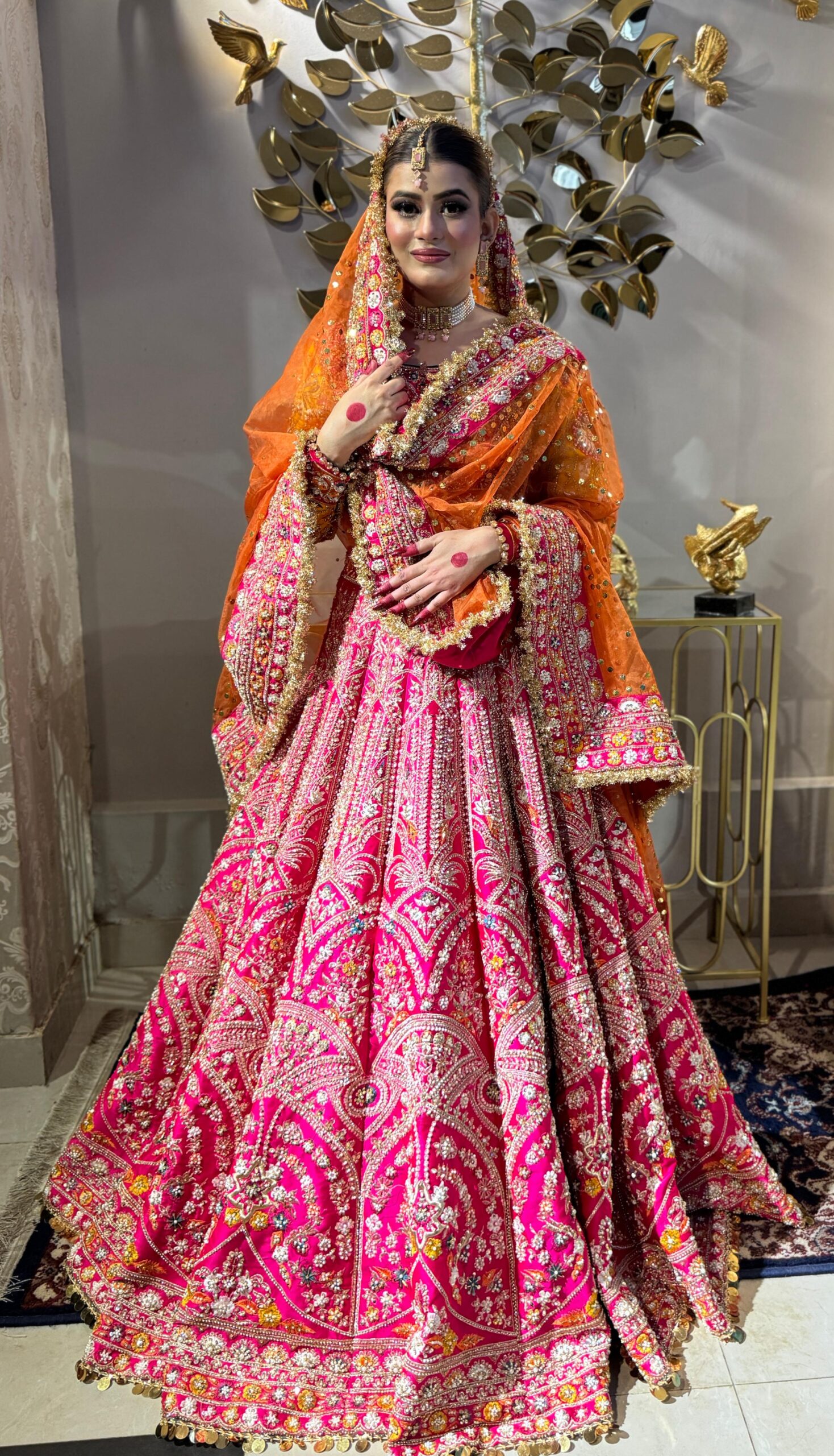 Hot Pink Zardozi Raw Silk Lehenga Choli (3-Piece) - Image 1