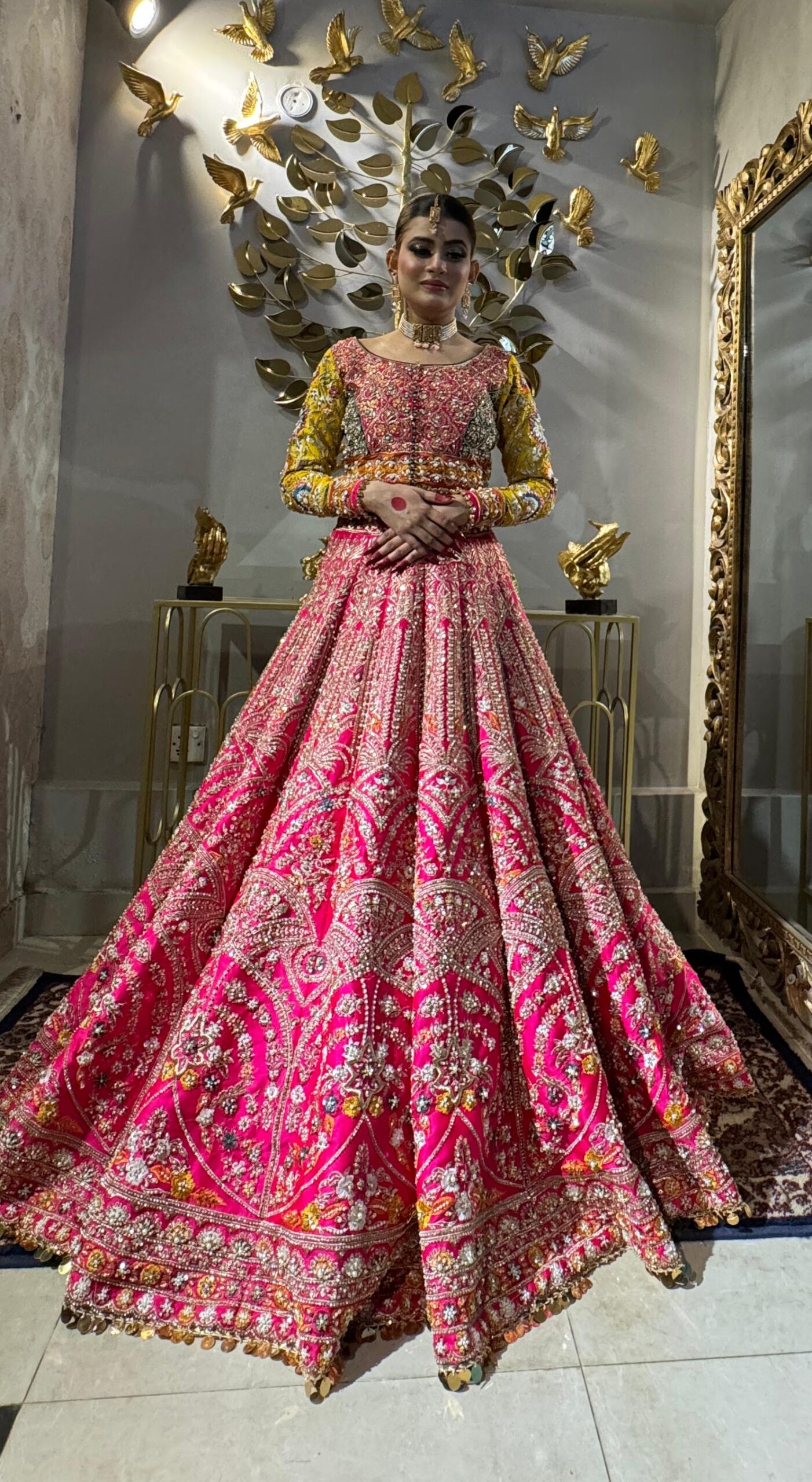 Hot Pink Zardozi Raw Silk Lehenga Choli (3-Piece) - Image 2