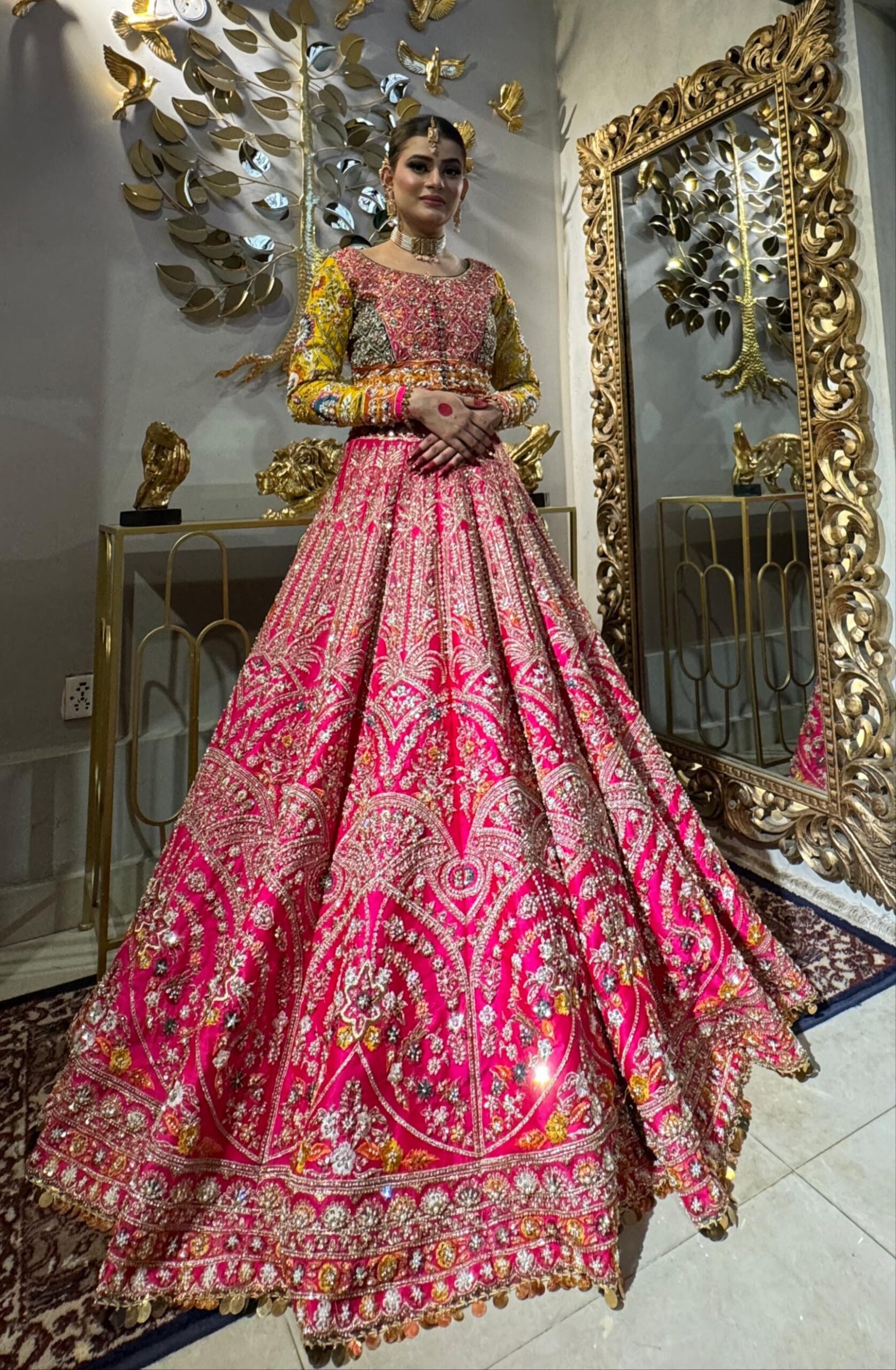 Hot Pink Zardozi Raw Silk Lehenga Choli (3-Piece) - Image 3