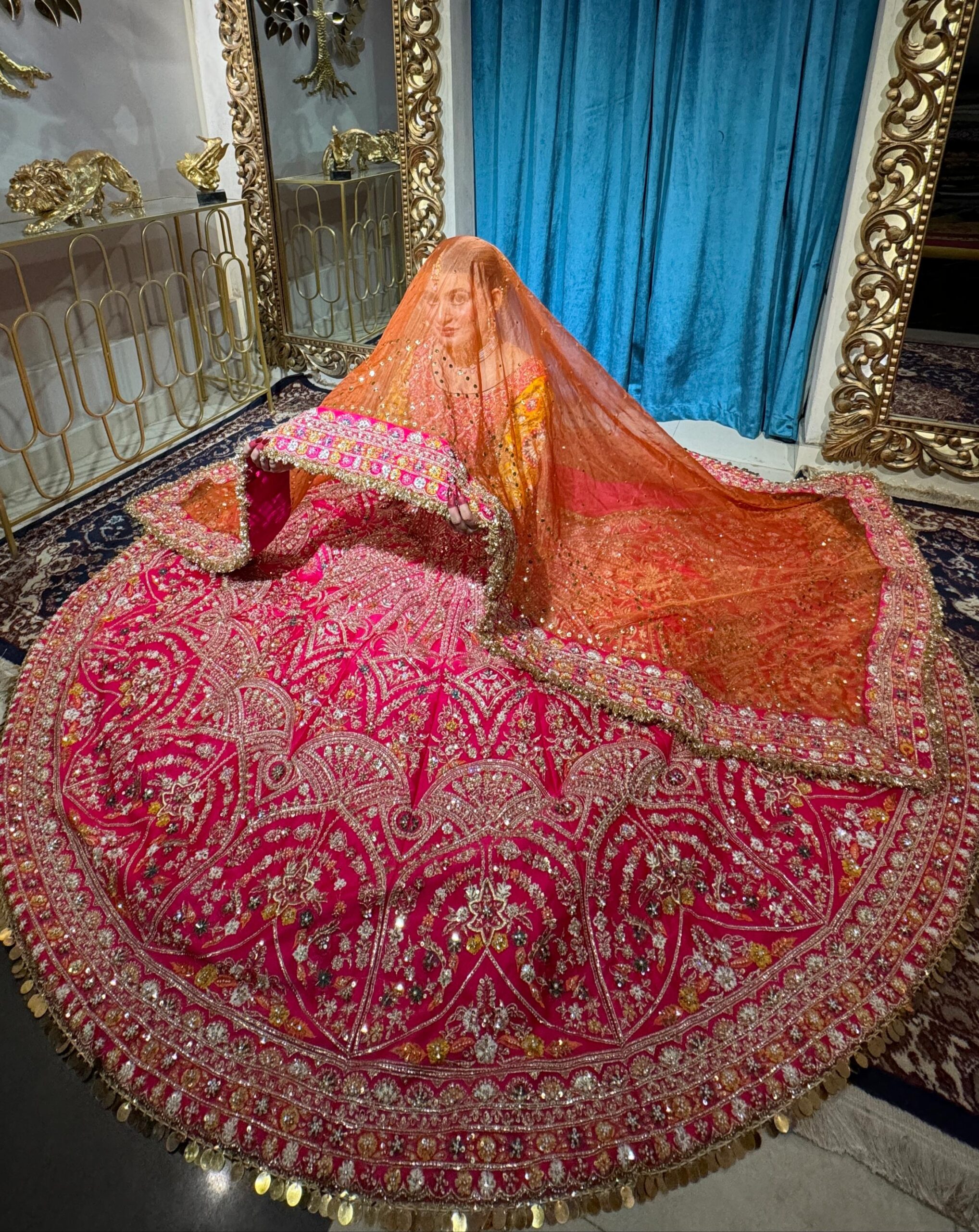 Hot Pink Zardozi Raw Silk Lehenga Choli (3-Piece) - Image 4