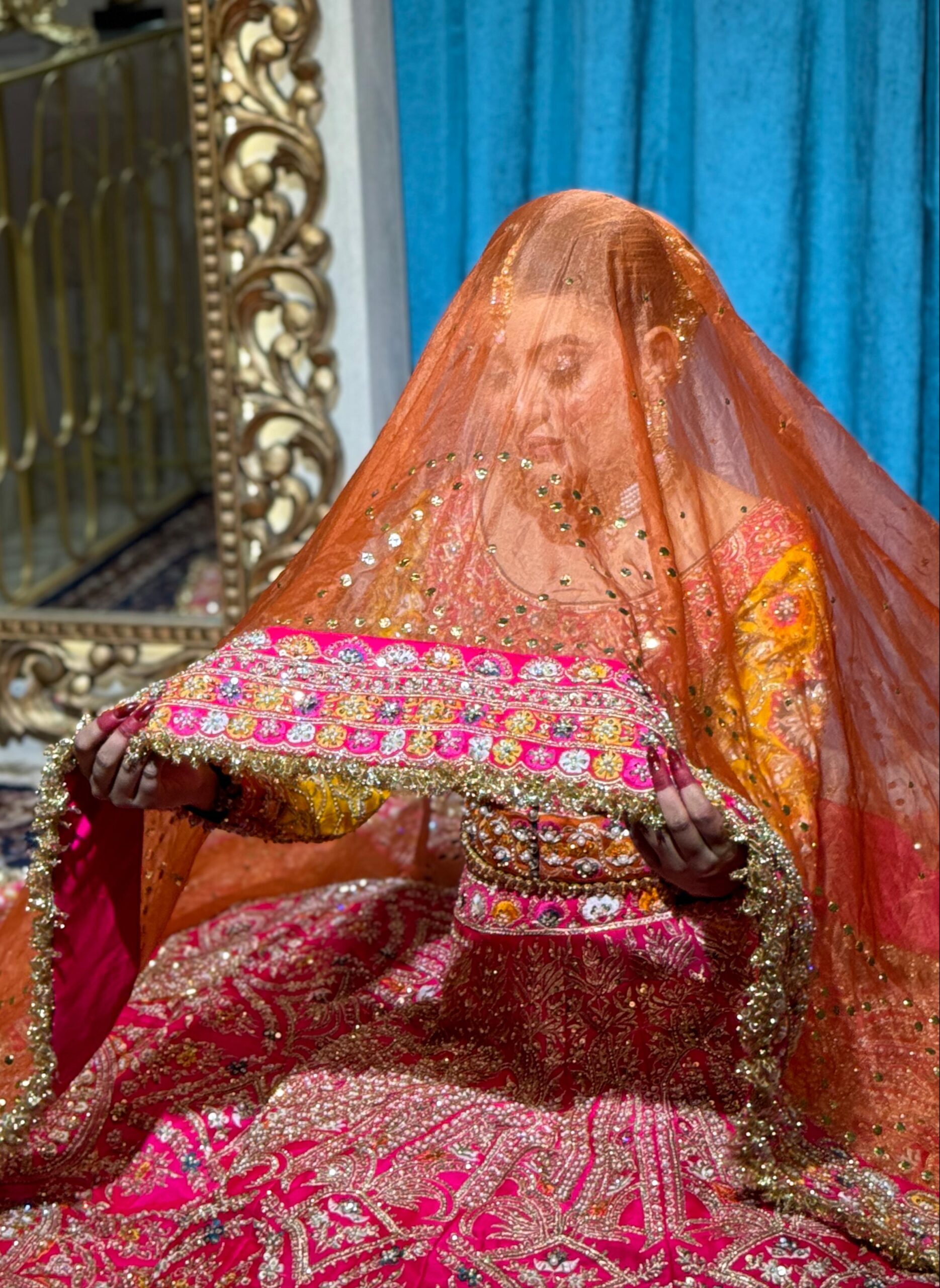 Hot Pink Zardozi Raw Silk Lehenga Choli (3-Piece) - Image 5