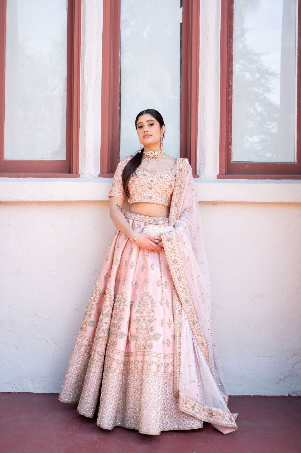 Blush Pink Zardozi Raw Silk Lehenga Choli (3-Piece) - Image 2