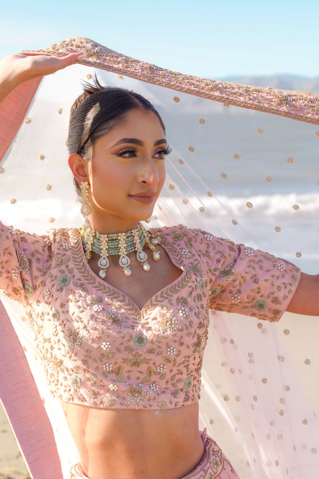 Blush Pink Zardozi Raw Silk Lehenga Choli (3-Piece) - Image 8