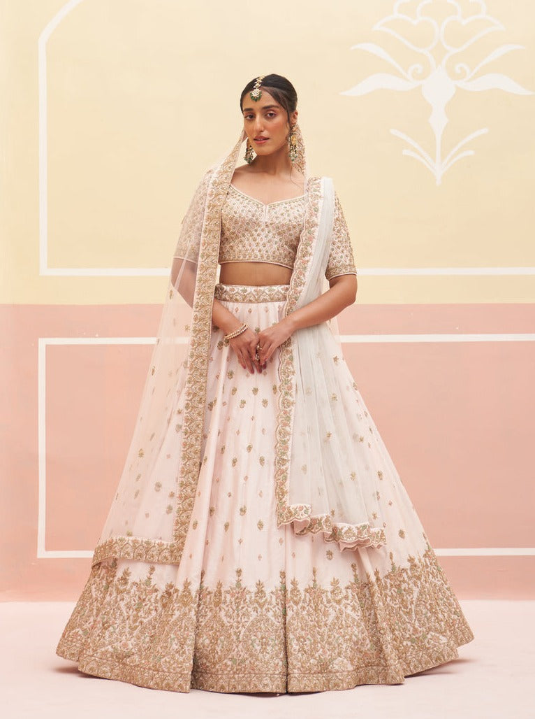Blush Pink Zardozi Raw Silk Lehenga (3-Piece) - Image 1
