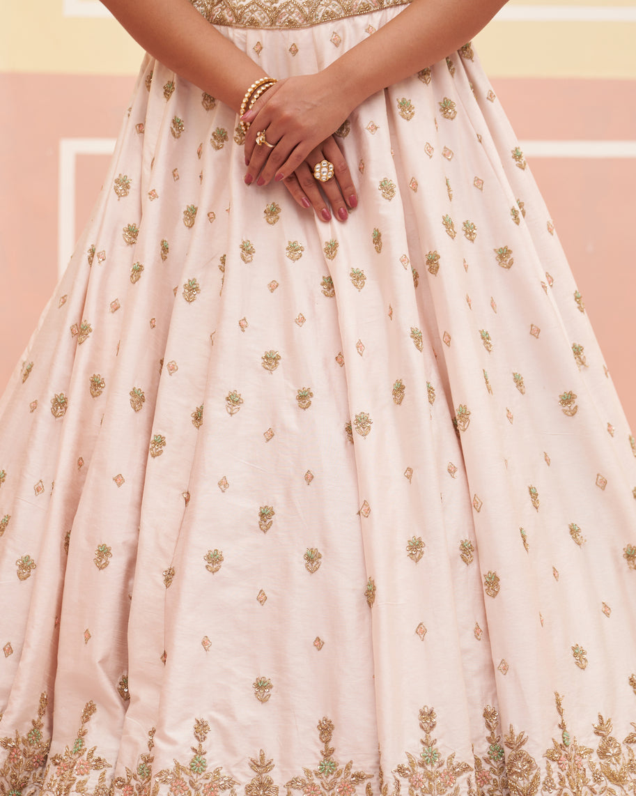 Blush Pink Zardozi Raw Silk Lehenga (3-Piece) - Image 4