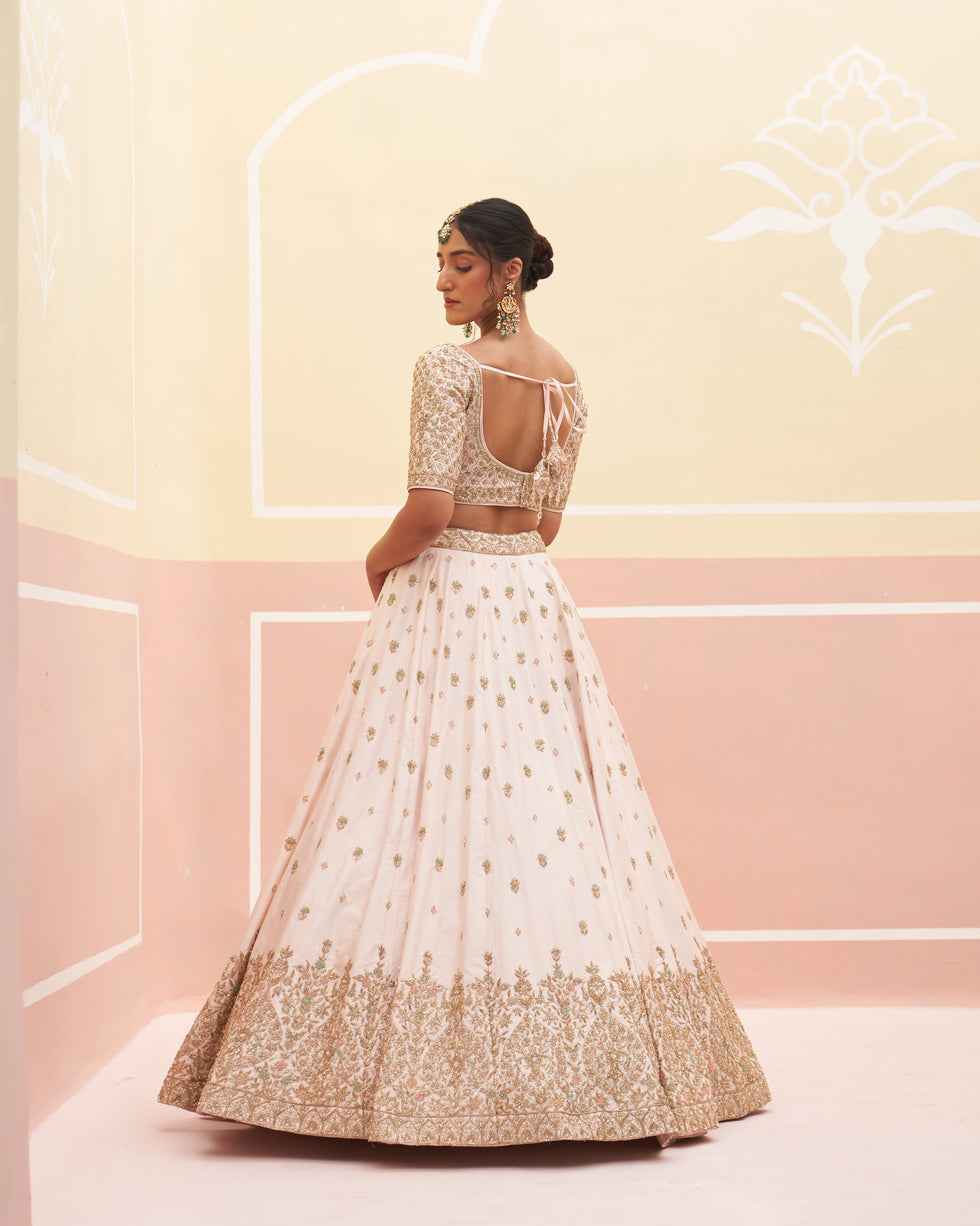 Blush Pink Zardozi Raw Silk Lehenga (3-Piece) - Image 5