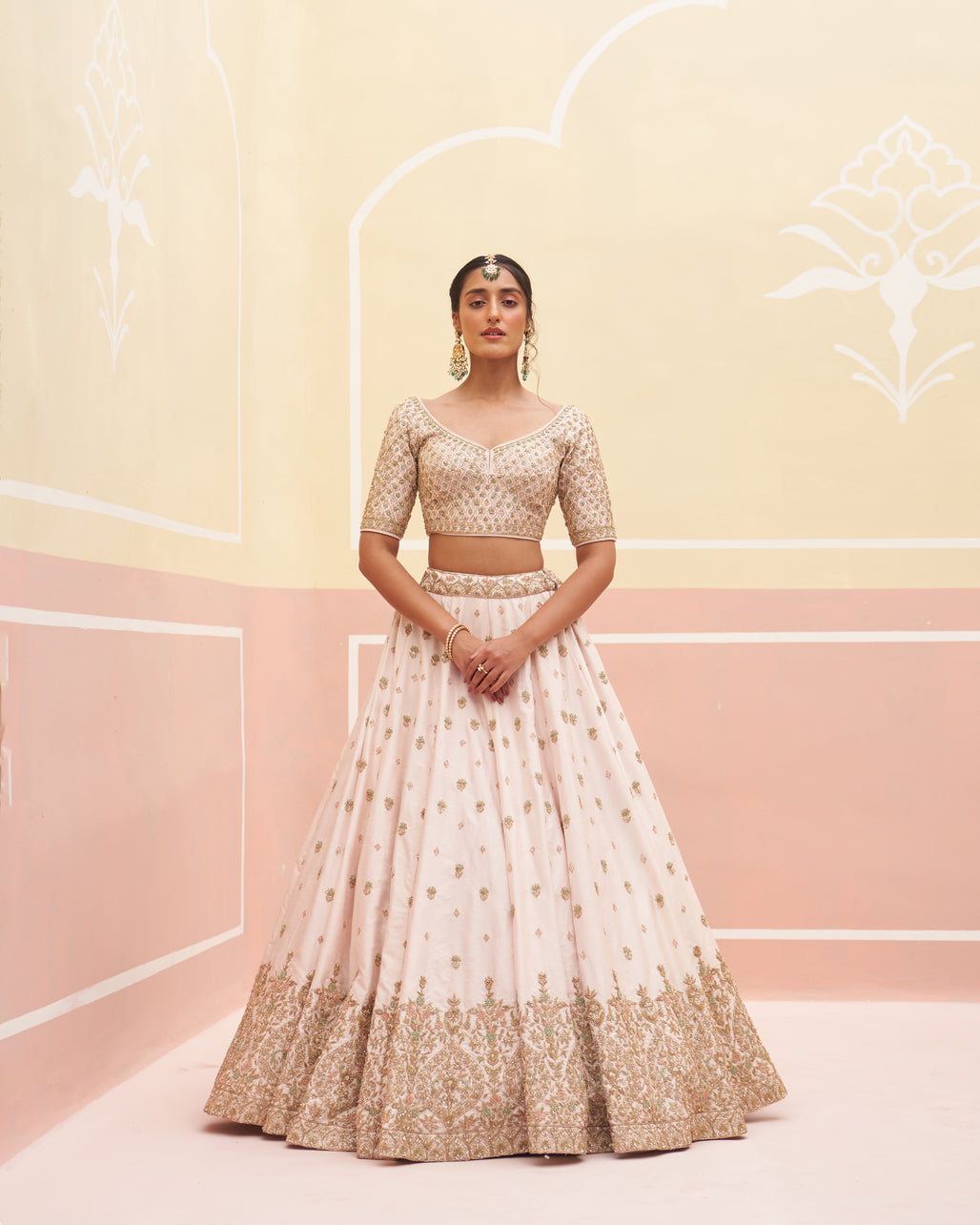 Blush Pink Zardozi Raw Silk Lehenga (3-Piece) - Image 6