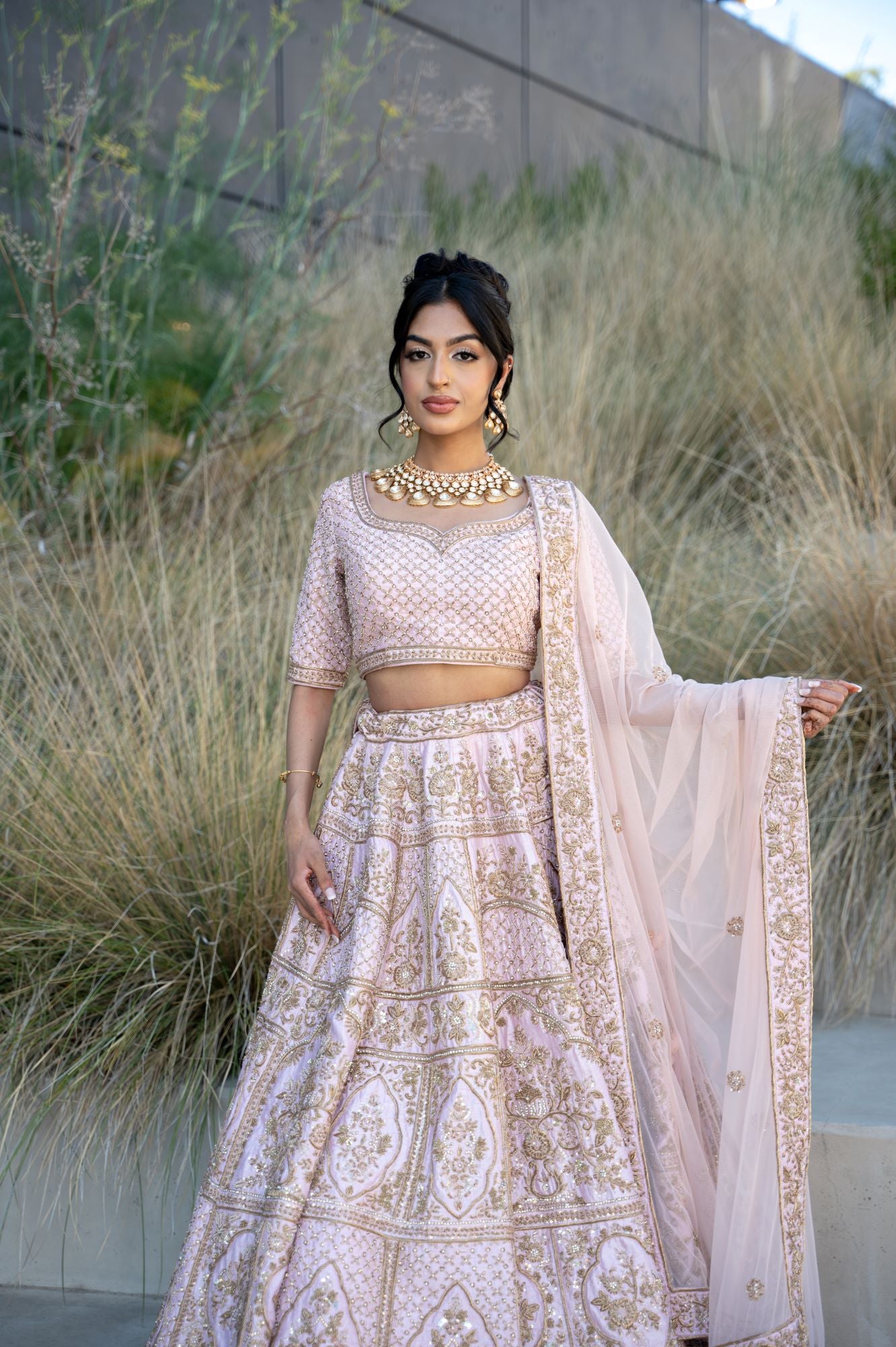 Indian Cerise Pink Zardozi Raw Silk Lehenga Choli (3-Piece) - Image 2