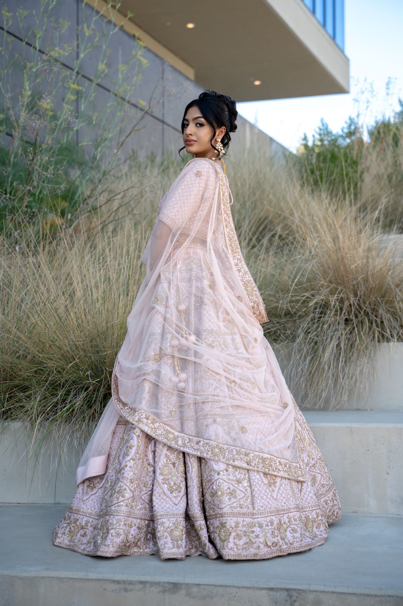 Indian Cerise Pink Zardozi Raw Silk Lehenga Choli (3-Piece) - Image 3